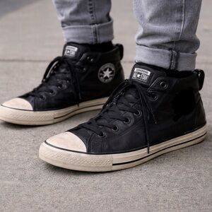 Converse All Star Leather Mid Top Black Sneakers Men’s Size 11